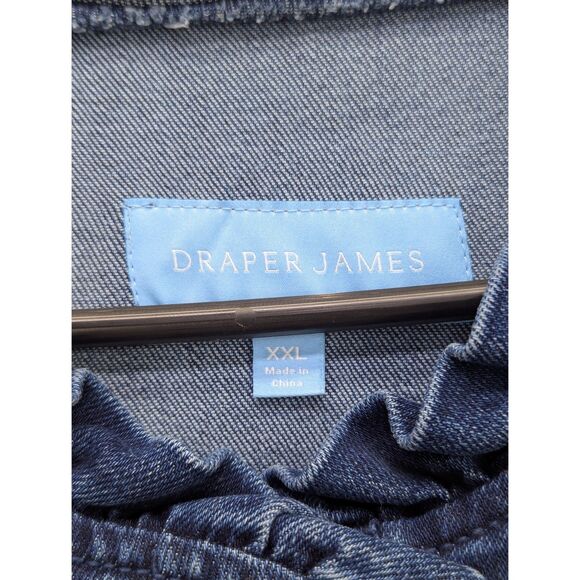 Draper James Denim Jacket Size XXL Button Up Ruffle Preppy Coquette Casual Blue - Picture 10 of 11